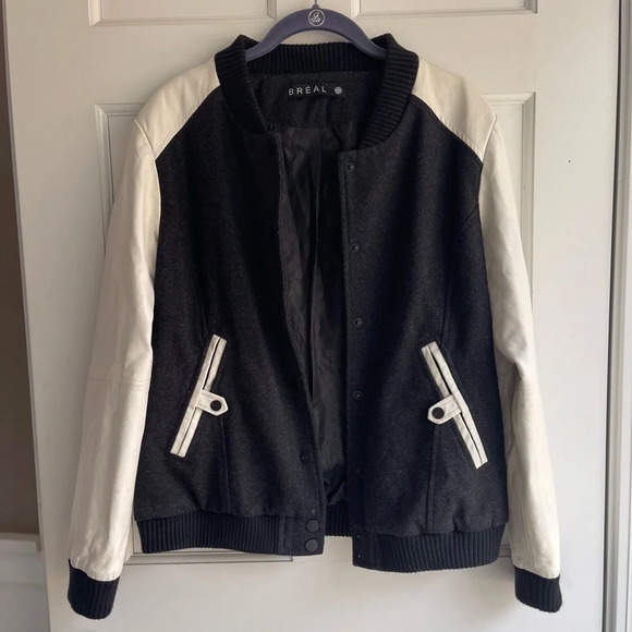 Vintage Varsity bomber jacket wool black and white streetwear timeless academia - Picture 1 of 9